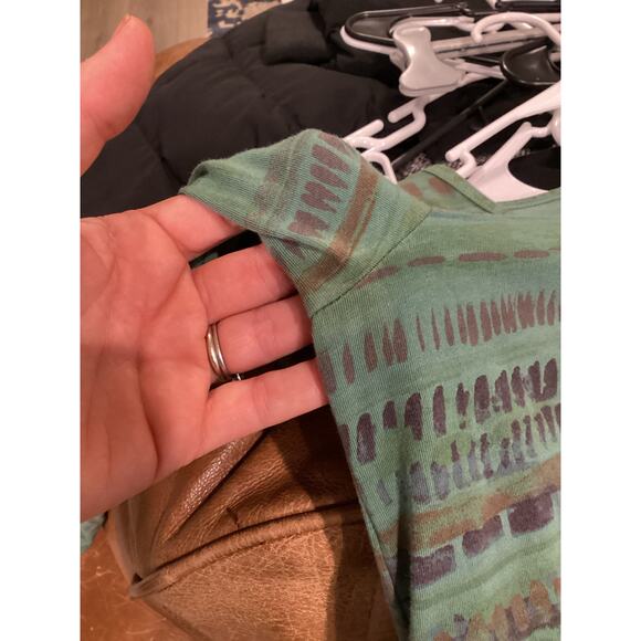 CMC Women Tunic Top Size XS Green Brown Boho Lagenlook Shirt Button Cotton Artsy - Picture 8 of 9